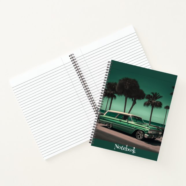 Cool Green & Silver Car at the Beach Notebook (Inside)