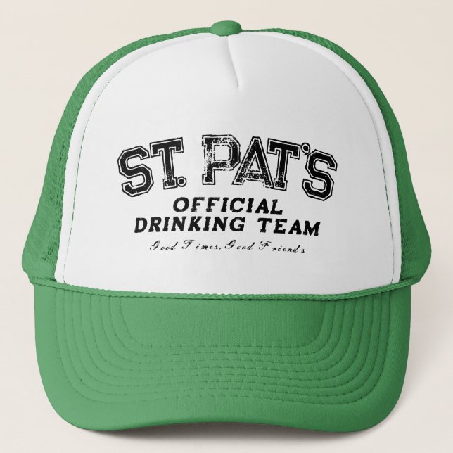 Cool green St Pat's drinking team trucker hat (Front)
