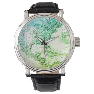 Cool Green Vintage Map of North America Watch
