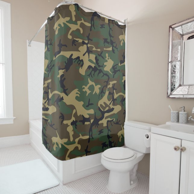 Cool Green woodland camouflage pattern Shower Curtain (In Situ)