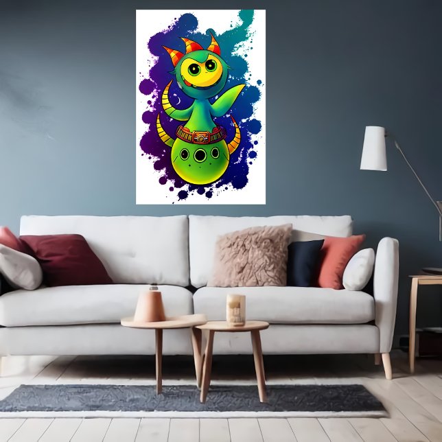 Cool green yellow alien creature | AI Art Poster (Creator Uploaded)