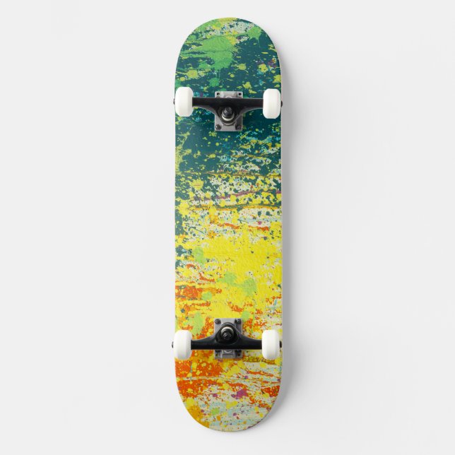Cool Green Yellow Orange Painted Skateboard (Front)