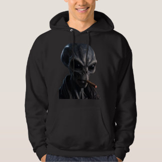 Cool Grey Alien Smoking Cigar - Bad Boy Sci-Fi Art Hoodie