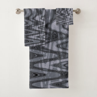 Cool Grey and Black Abstract Tie Dye Waves Bath Towel Set