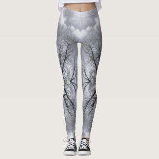 Cool Grey and White Abstract Cloud Mandala Leggings