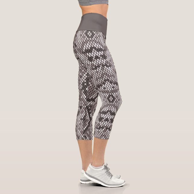 Cool Grey And White Snakeskin Snake Pattern Capri Leggings (Right)