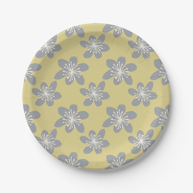 Cool Grey and Yellow Pattern Paper Plate (Front)