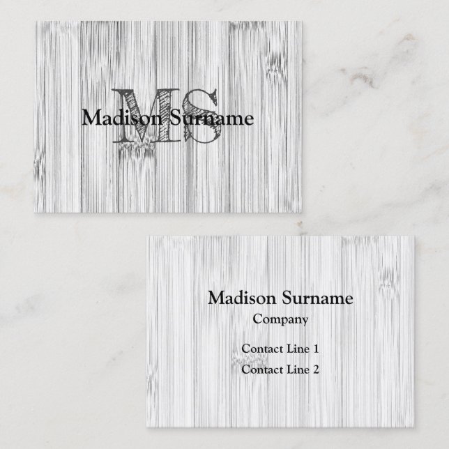 Cool grey bamboo wood print Monogram Business Card (Front/Back)