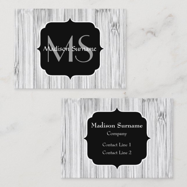Cool grey bamboo wood print Monogram Business Card (Front/Back)
