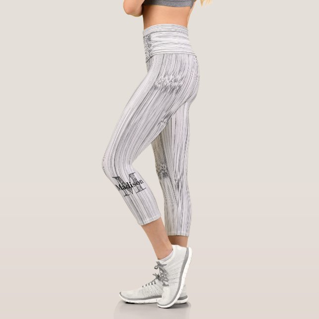 Cool grey bamboo wood print Monogram Capri Leggings (Left)