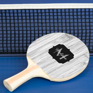 Cool grey bamboo wood print Monogram Ping Pong Paddle
