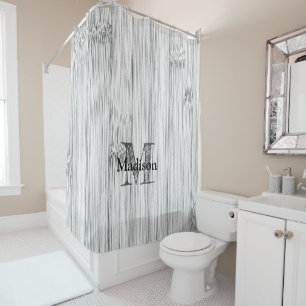 Cool grey bamboo wood print Monogram Shower Curtain