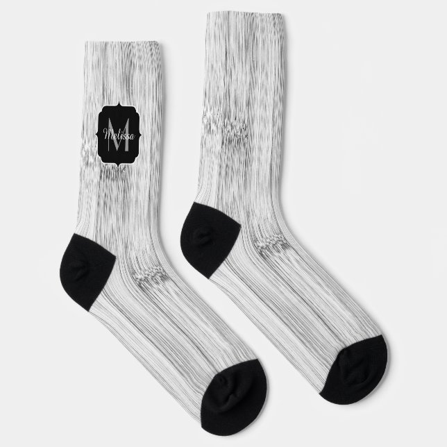 Cool grey bamboo wood print Monogram Socks (Right)