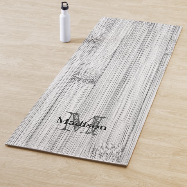 Cool grey bamboo wood print Monogram Yoga Mat (In Situ)