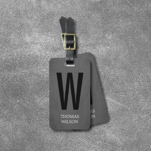Cool Grey Black Bold Monogram Luggage Tag