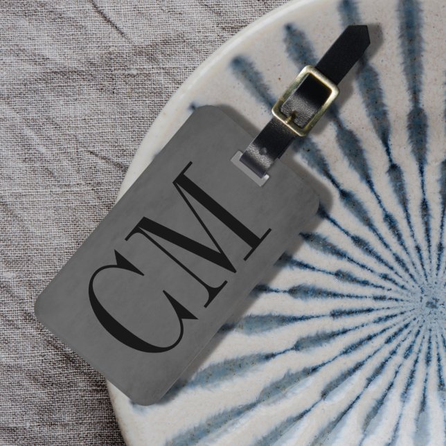 Cool Grey Black Bold Monogram Luggage Tag (Creator Uploaded)