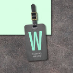 Cool Grey Black Green Bold Monogram Luggage Tag<br><div class="desc">Cool fully customisable luggage tag design with texture grey background and bold green monogram. Modern elegant design.</div>