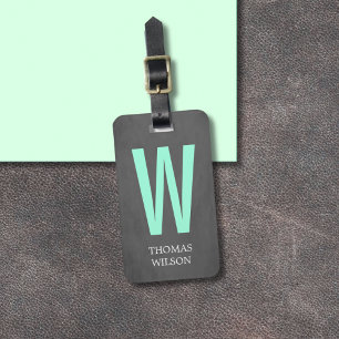 Cool Grey Black Green Bold Monogram Luggage Tag