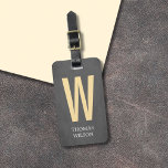 Cool Grey Black Pastel Yellow Bold Monogram Luggage Tag<br><div class="desc">Cool fully customisable luggage tag design with texture grey background and bold pastel yellow monogram. Modern elegant design.</div>
