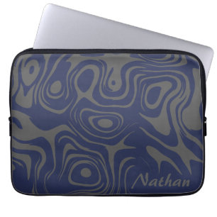 Cool Grey Blue Abstract Liquid Swirly Personalised Laptop Sleeve