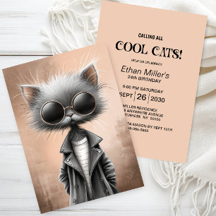 Cool Grey Cat Birthday Party Invitation