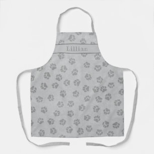 Cool Grey Dog Paw Print Pattern Personalised Apron