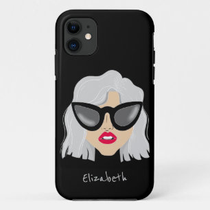 Cool Grey Hair Woman with Glasses Custom Name Case-Mate iPhone Case