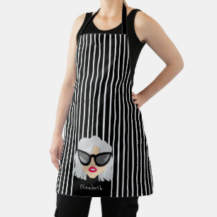 Cool Grey-Haired Woman with Glasses Custom Name Apron