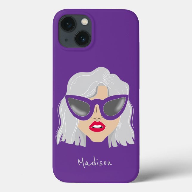 Cool Grey-Haired Woman with Glasses Custom Name Case-Mate iPhone Case (Back)