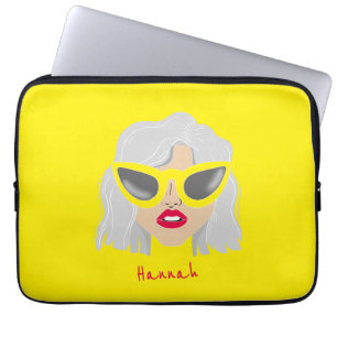Cool Grey-Haired Woman with Glasses Custom Name Laptop Sleeve