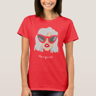 Cool Grey-Haired Woman with Glasses Custom Name T-Shirt