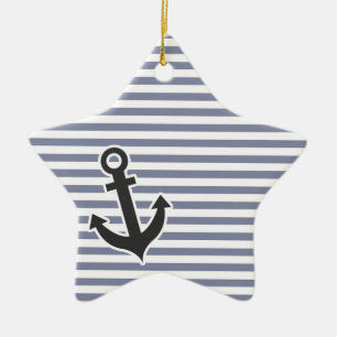 Cool Grey Horizontal Stripes; Anchor Ceramic Tree Decoration