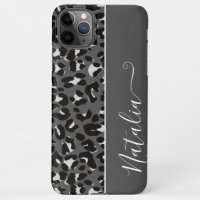 Cool Grey Leopard Pattern Background Custom Name