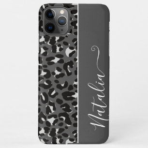 Cool Grey Leopard Pattern Background Custom Name iPhone 11Pro Max Case