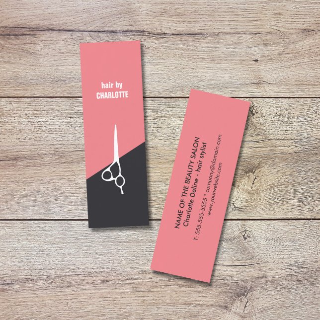 Cool Grey Salmon White Scissor Hair Stylist Mini Business Card (Creator Uploaded)