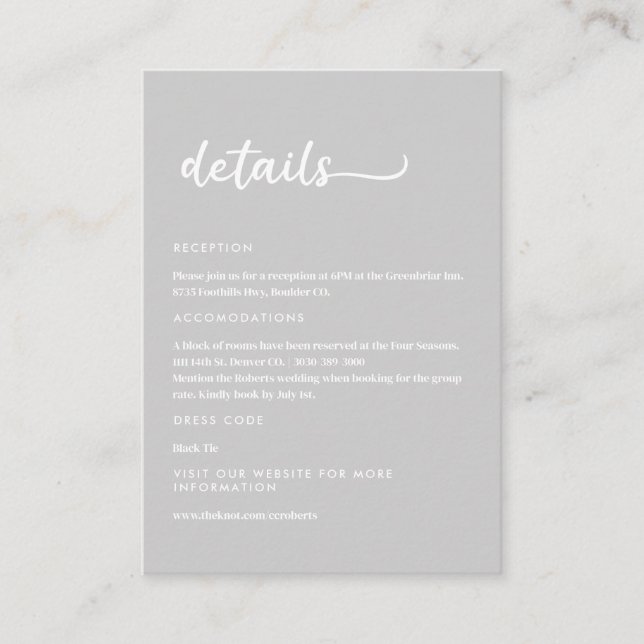 Cool Grey Trendy Script Enclosure Card (Front)
