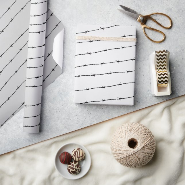 Cool grey white and black barbed wire pattern wrapping paper (Crafts)