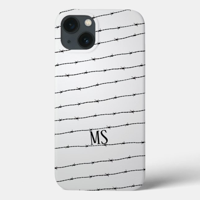 Cool grey white black barbed wire pattern Monogram Case-Mate iPhone Case (Back)
