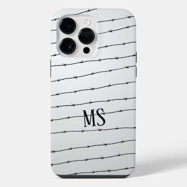 Cool grey white black barbed wire pattern Monogram iPhone Case (Back)