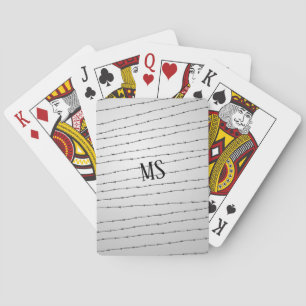 Cool grey white black barbed wire pattern Monogram Playing Cards