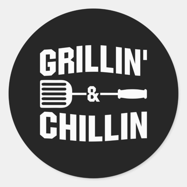 Cool Grillin Chillin word art Classic Round Sticker (Front)