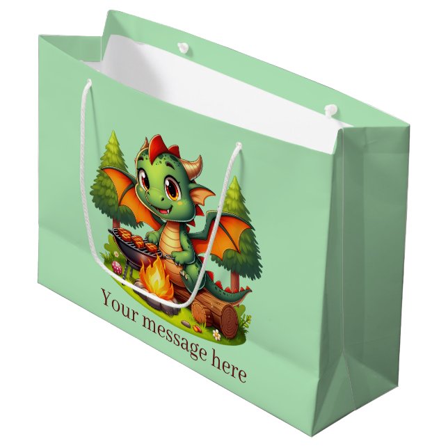 Cool Grilling Dragon add text  Large Gift Bag (Front Angled)