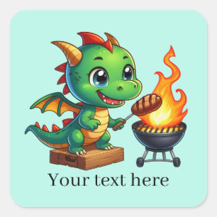 Cool grilling dragon add text square sticker