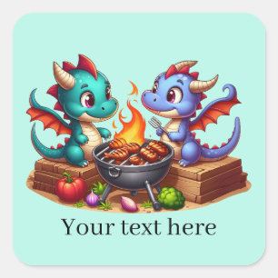Cool grilling dragon add text Square Sticker