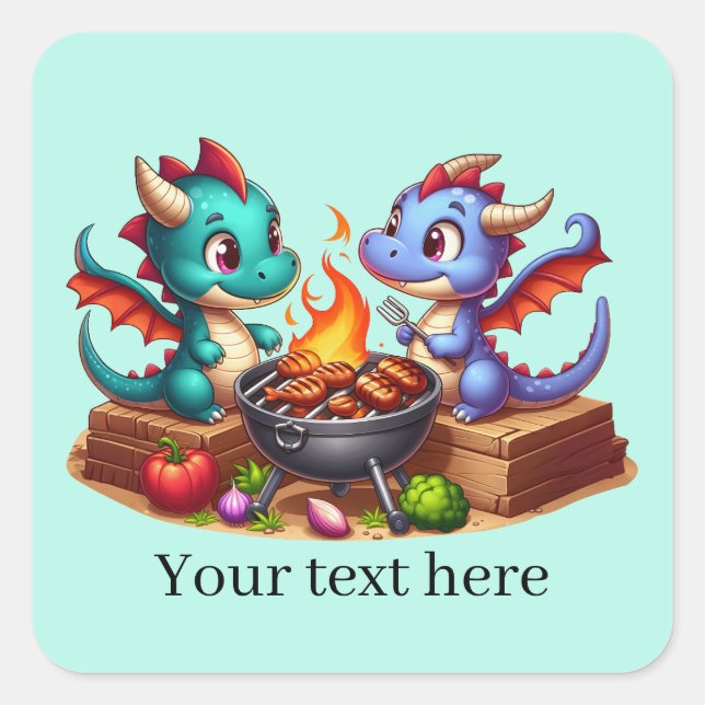 Cool grilling dragon add text Square Sticker (Front)