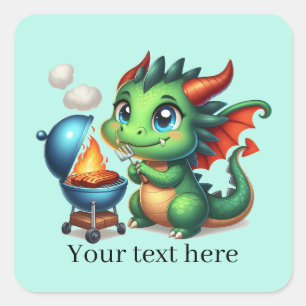Cool grilling dragon add text square sticker