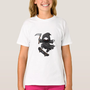 Cool Grim Reaper Riding Skateboard Kids T-Shirt