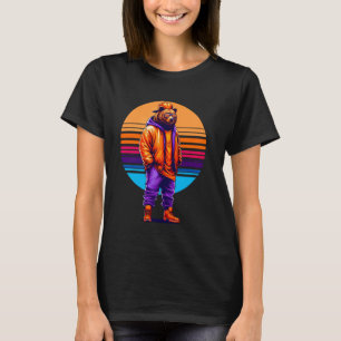 Cool Grizzly Bear Modern Urban Style Sunset Retro T-Shirt