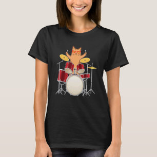 Cool Groovy Hippy Kitty Cat Playing His Drum Set I T-Shirt