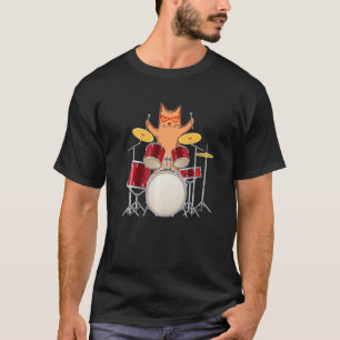 Cool Groovy Hippy Kitty Cat Playing His Drum Set I T-Shirt